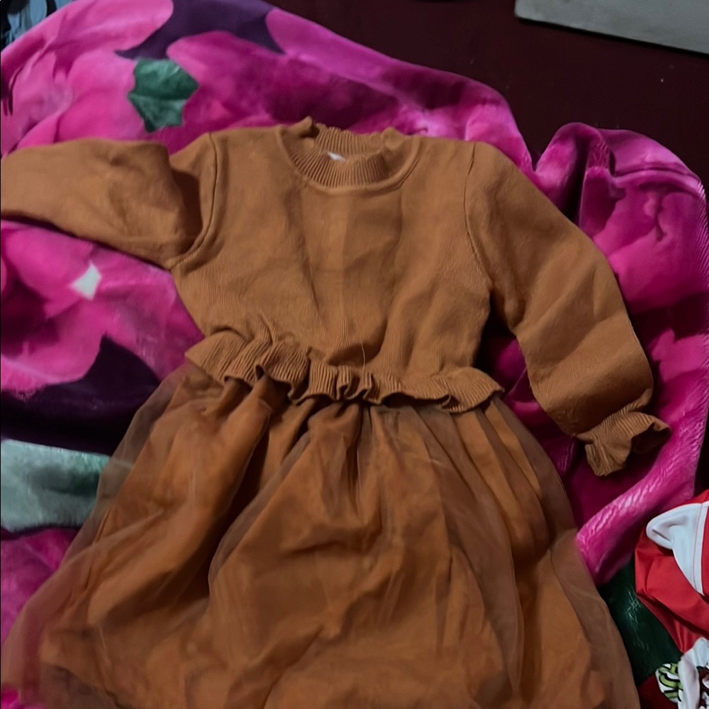 Brown Bishop Sleeve Crew Neck Sundress